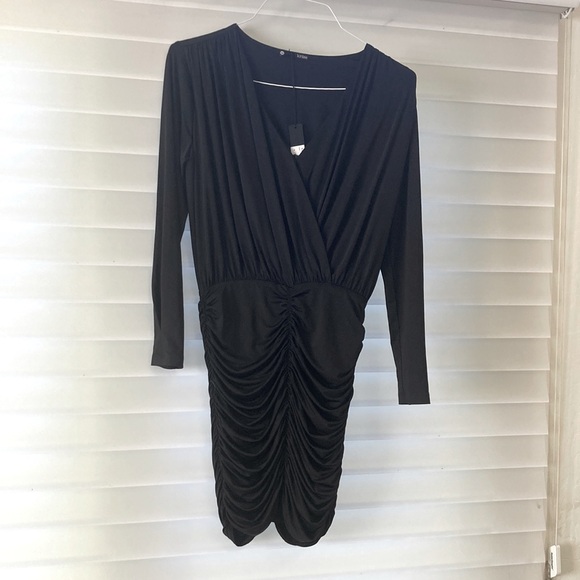 REVOLVE Krisa Dress Plunge neck w/button closure Ruffle skirt Black. Size S. NWT - Picture 1 of 8